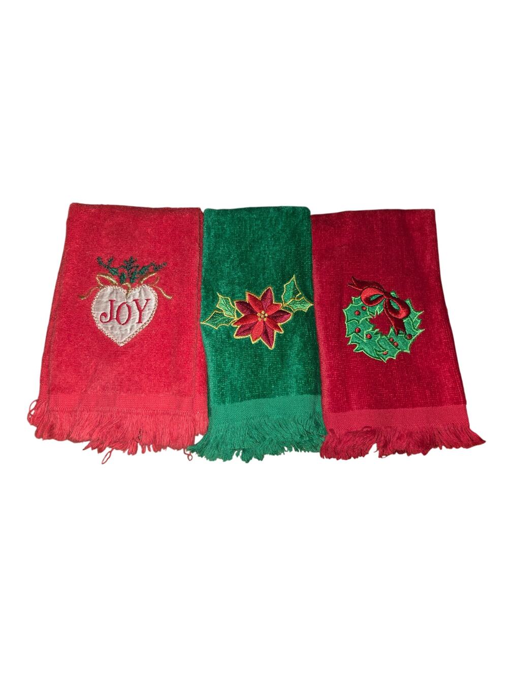 Christmas Hand Fingertip Towels Red Green Joy Wreath Guest Bathroom